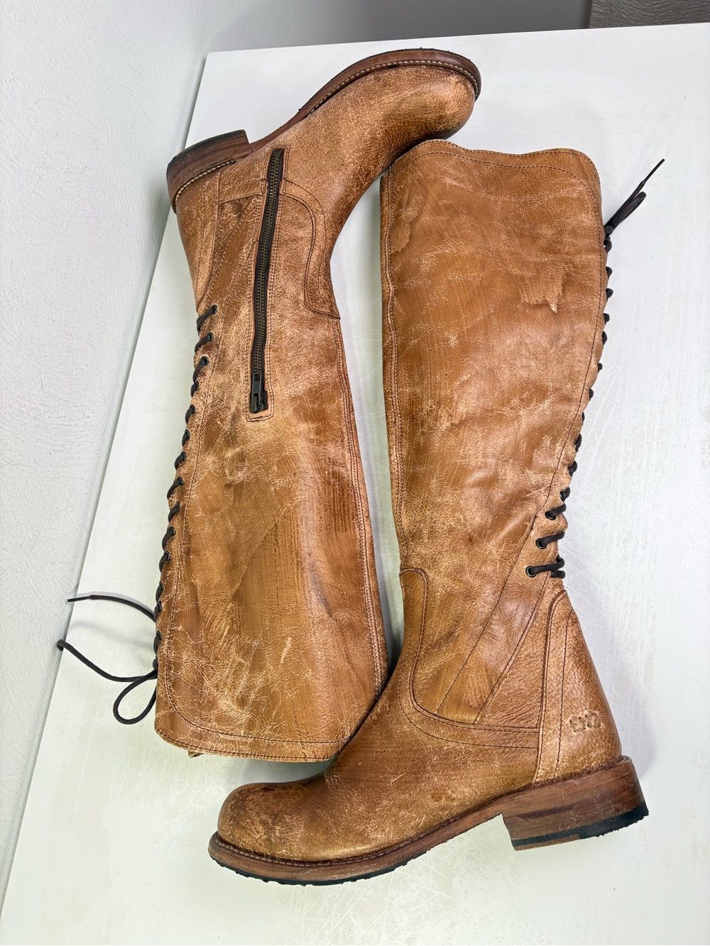 BED STU Surrey Tall Leather Lace Up Corset Boot Caramel Sz 9.5 - Picture 10 of 16